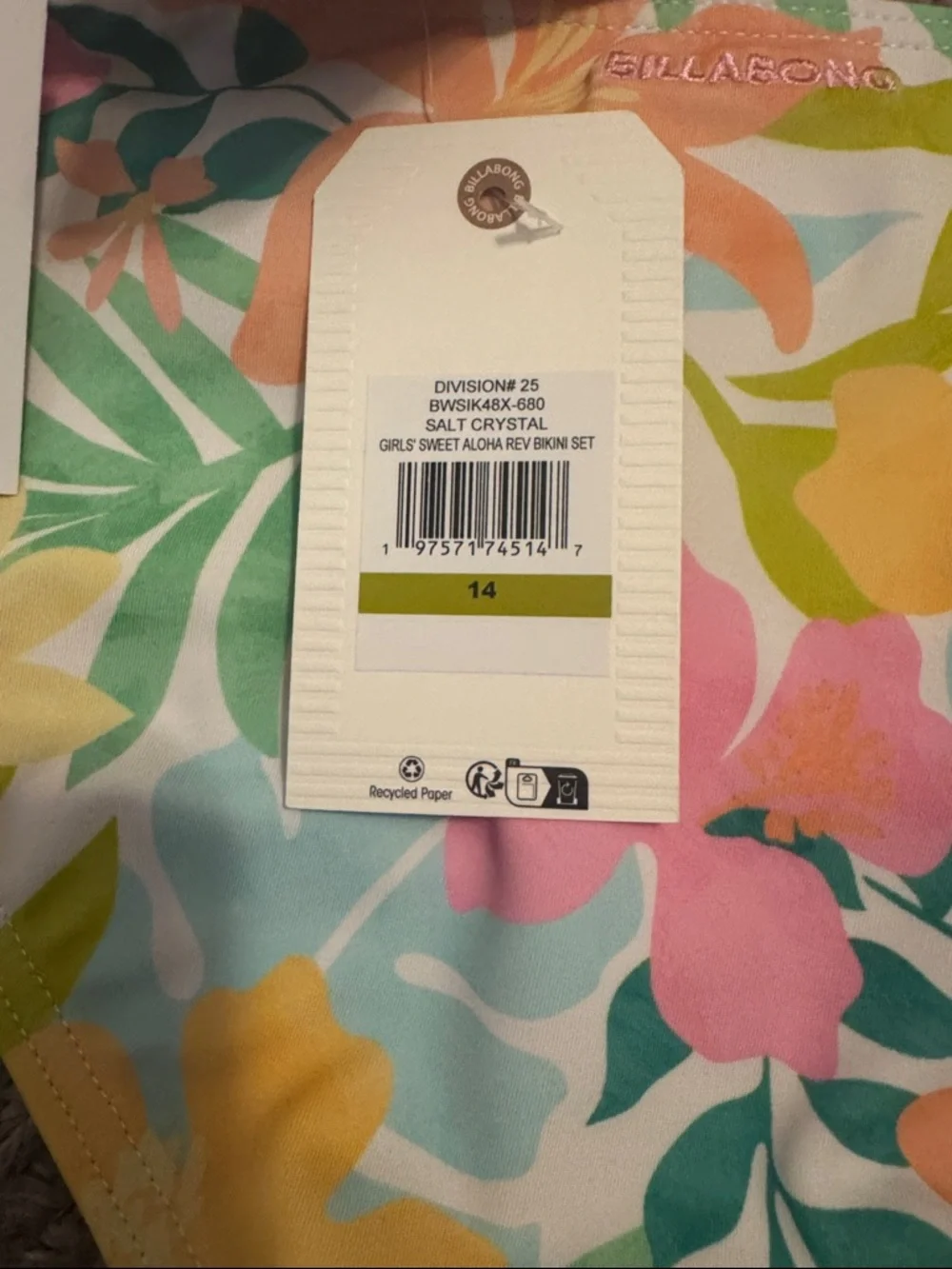 NWT billabong bikini size 14